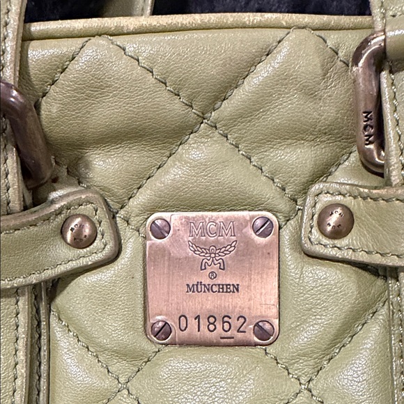 MCM Lime Green Quilted Satchel